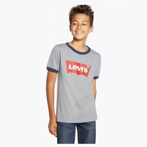 NWT Levi's Boys Short Sleeve Tee T-Shirt Size S Grey Batwing Graphic Logo
